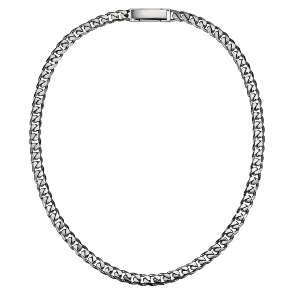 A 7mm men's platinum cuban chain necklace with a durable clasp