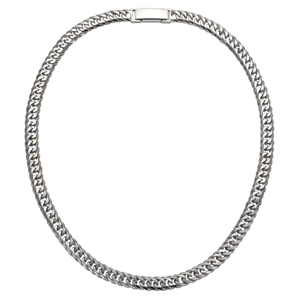 A 8mm men's platinum cuban chain necklace with a durable clasp