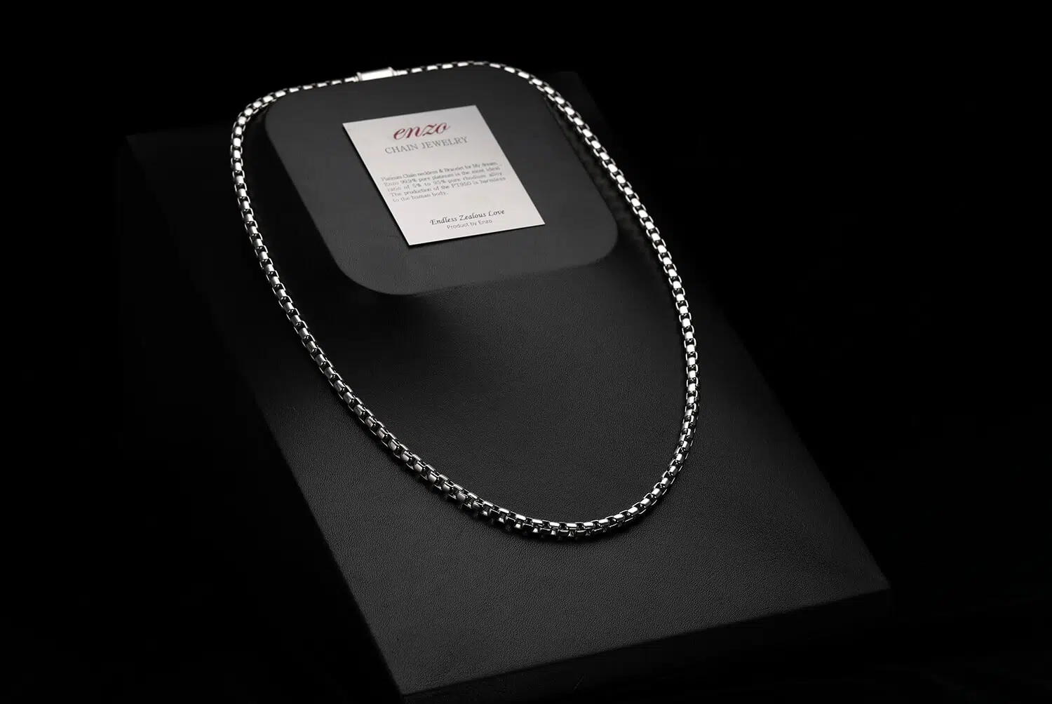 A 3.8mm men's platinum box chain necklace with a durable clasp