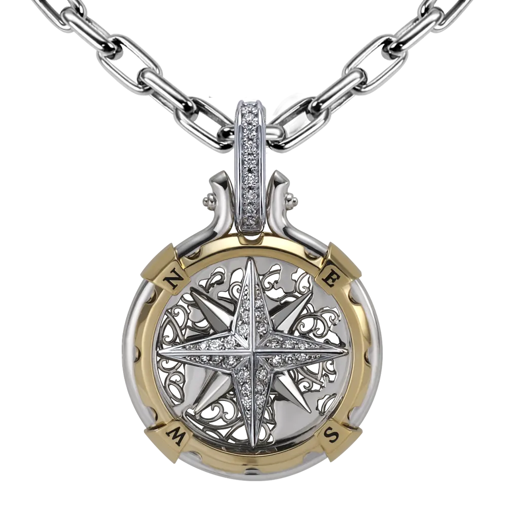 ByEnzo Compass Pendant in Platinum with DIAMOND