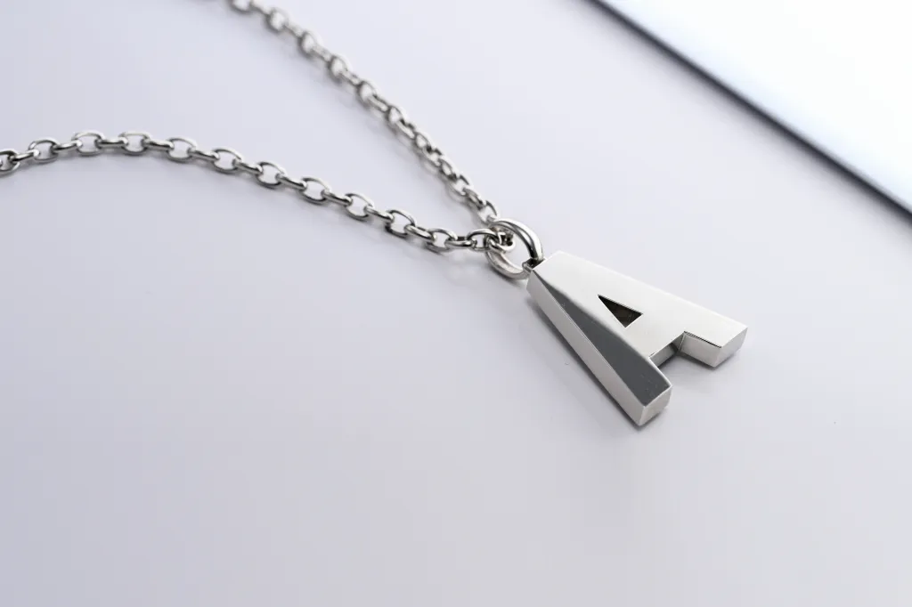 Letter A letter alphabet platinum pendant for men, PT950 rolo chain necklace