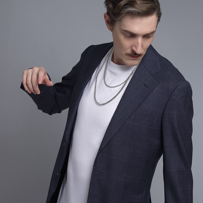 stack necklace platinum cuban chain and cable chain in byenzo jewelry