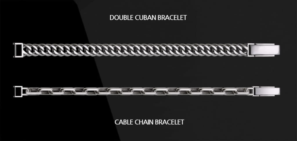 men's platinum bracelet cuban chain and cable chain