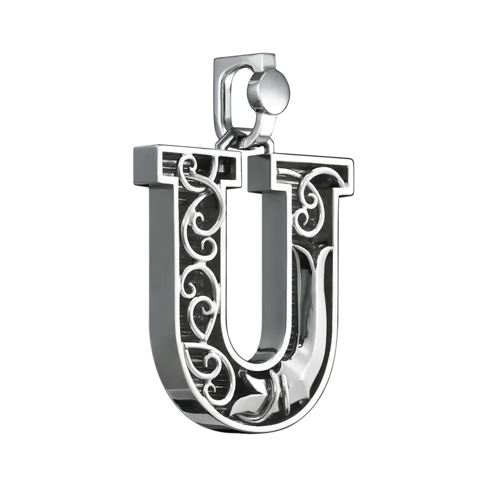 Initial Pendant in Platinum, The Letter U - Image 2