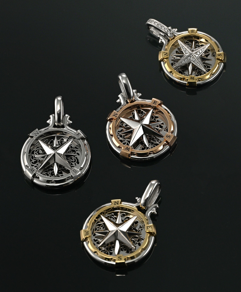 platinum pendant, a compass pendant with 18K gold 