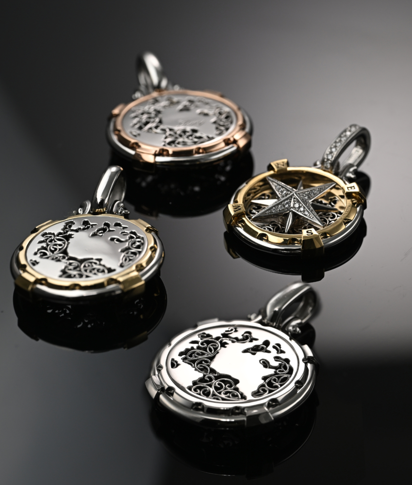 platinum pendant, a compass pendant with 18K gold