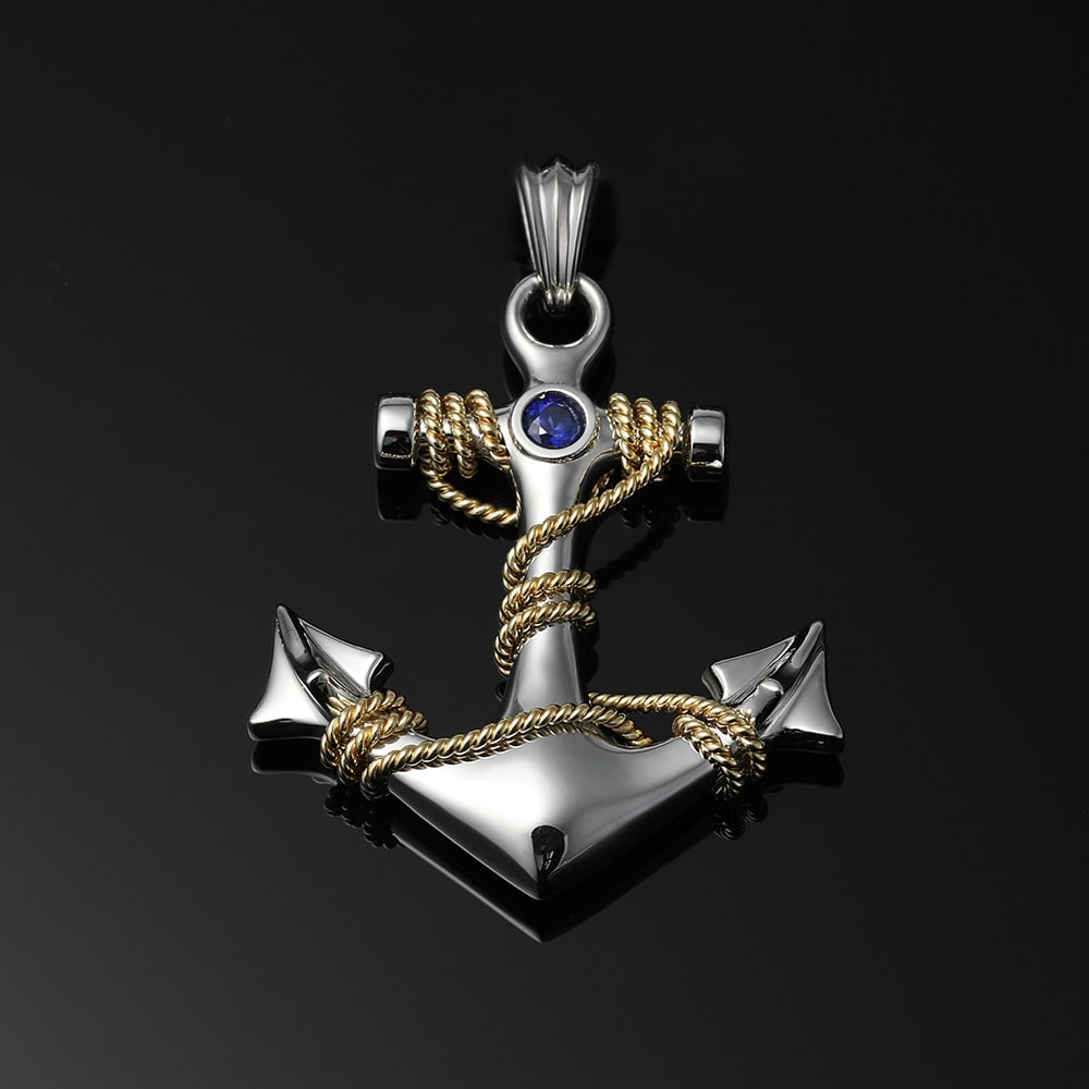 bespoke anchor platinum pendant with 18k gold