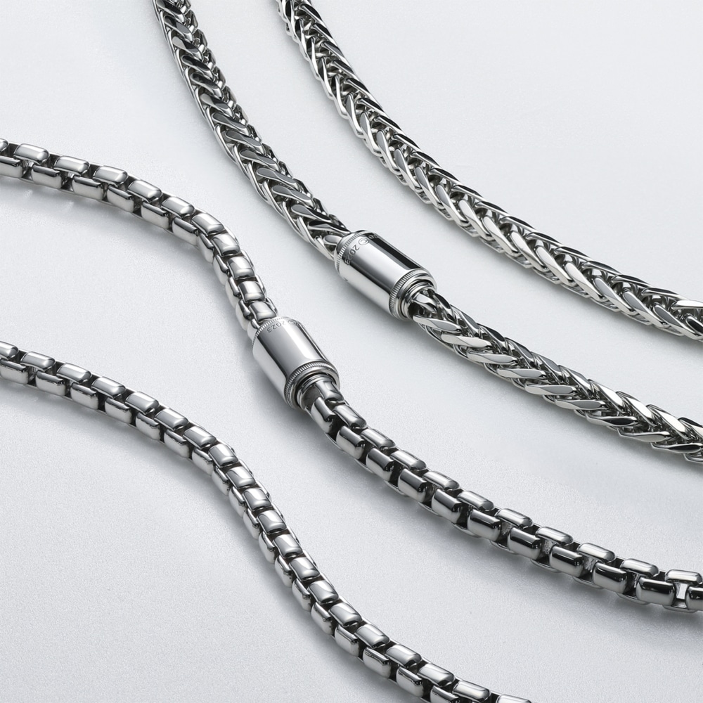 the 7mm box chain and wheat chain made in platinum 950 from byenzo jewelry