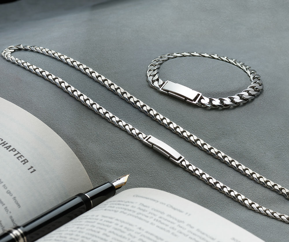 platinum cuban chain necklace & platinum cuban chain bracelet in 7mm