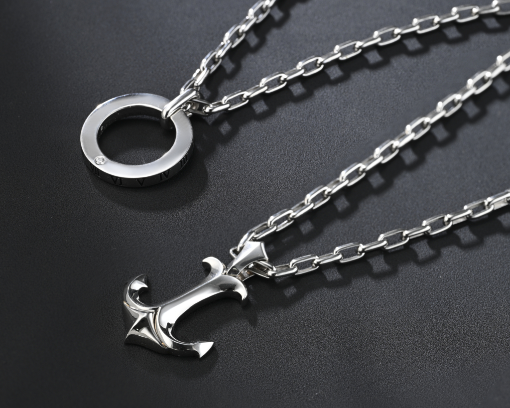 platinum cable chain necklace with the sea anchor pendant from ByEnzo Jewelry for men