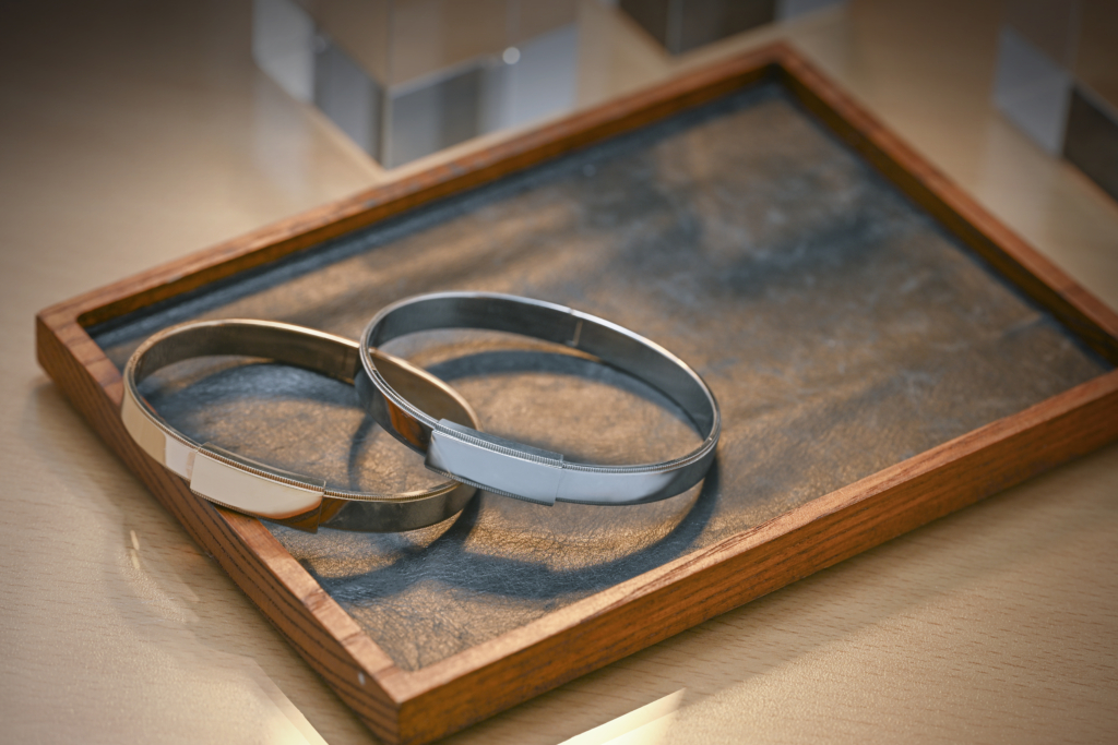 The luxurious platinum and 18K gold bangle bracelets from ByEnzo Jewelry