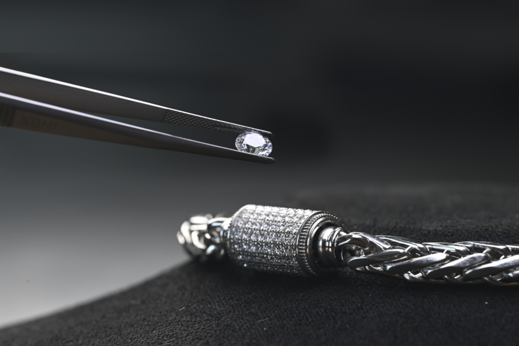 the platinum wheat chain with diamond settings, crafted by ByEnzo Jewelry, a men's bracelet jewelry