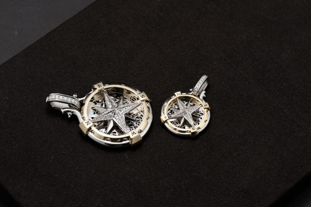 PT950 platinum compass star pendant set