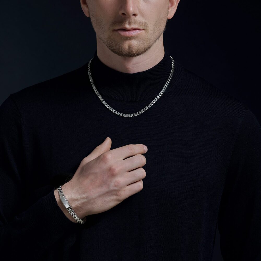 PT950 platinum curb chain necklace bracelet set