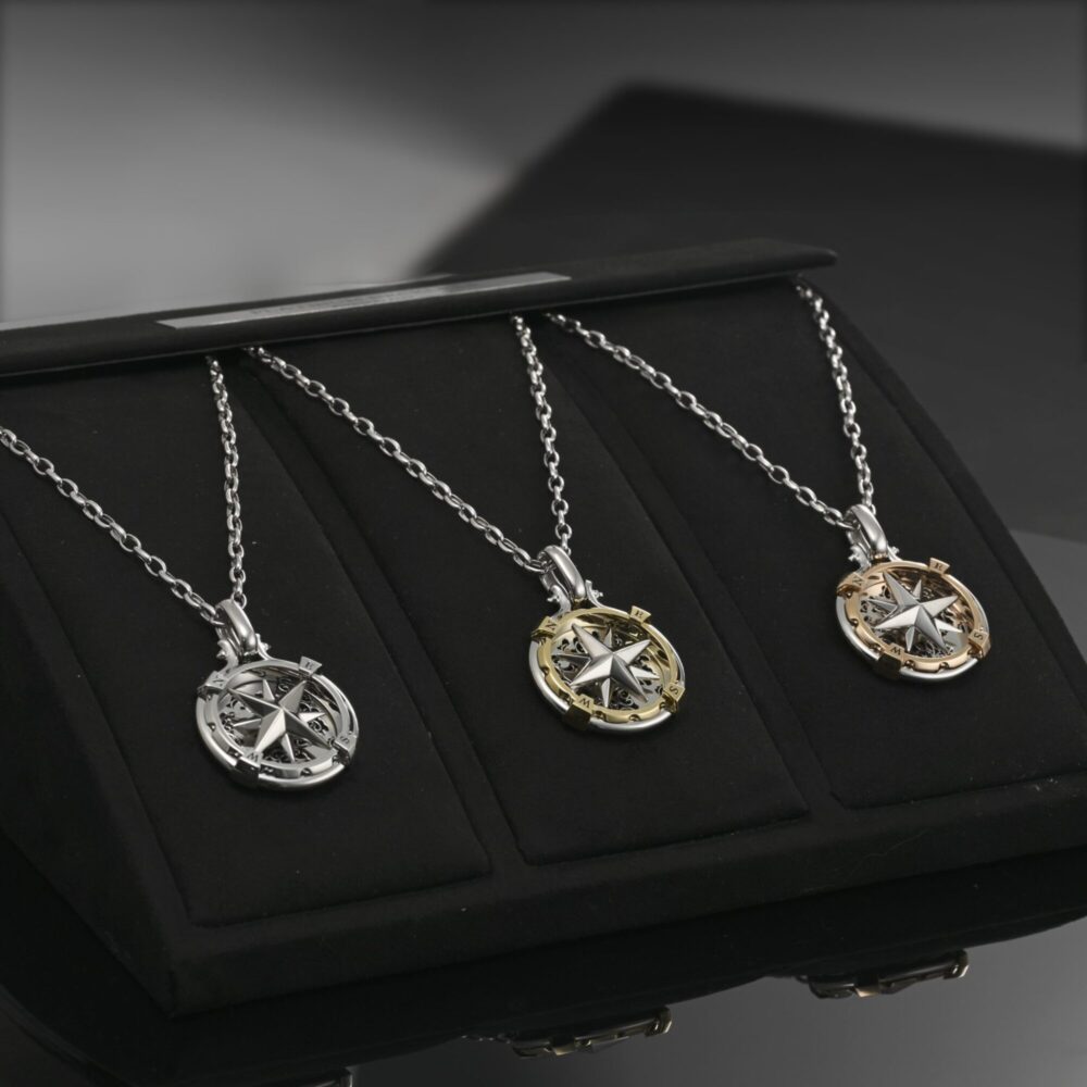 PT950 platinum compass star pendant necklace
